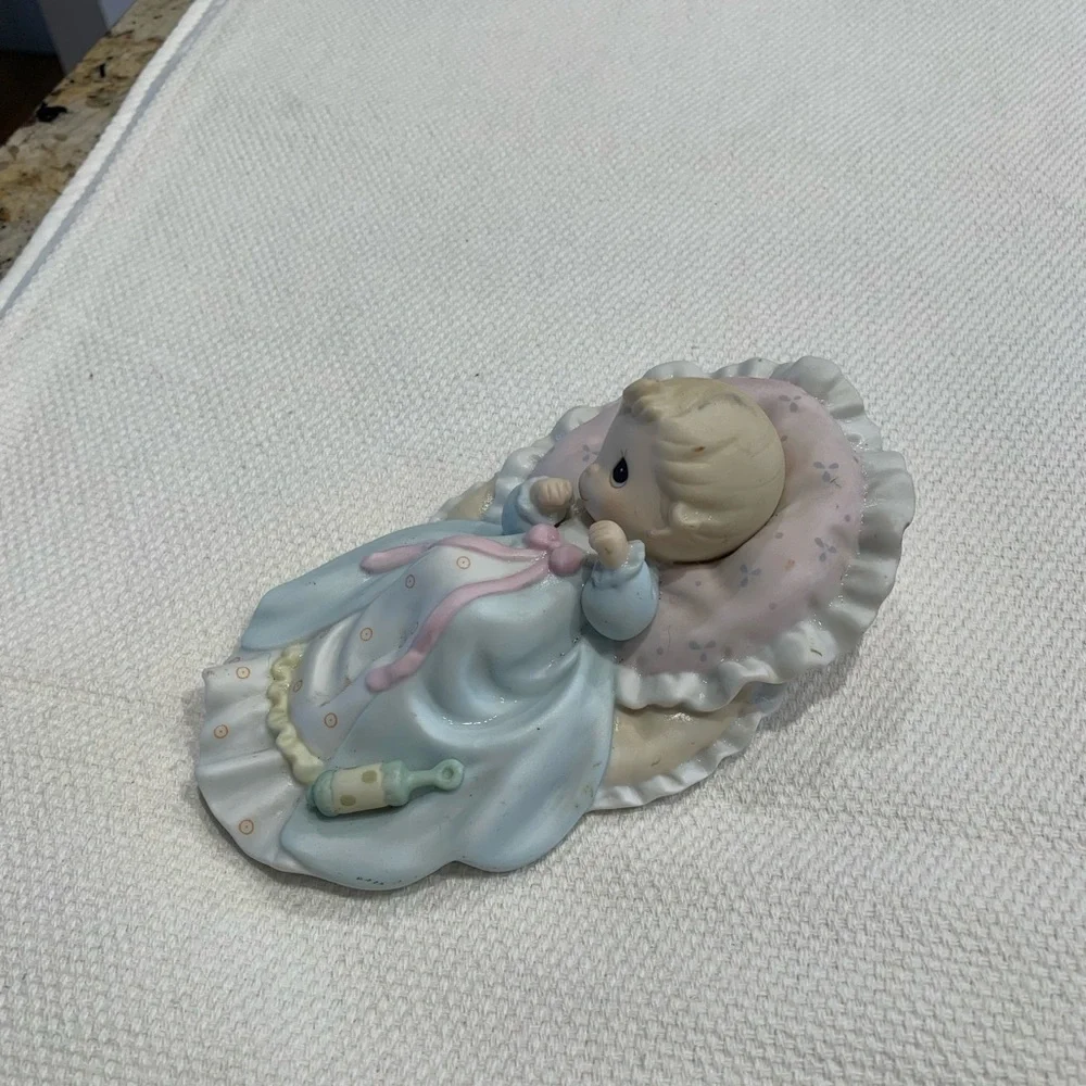 Vintage Enesco Baby Figurine with Pink and Blue Details